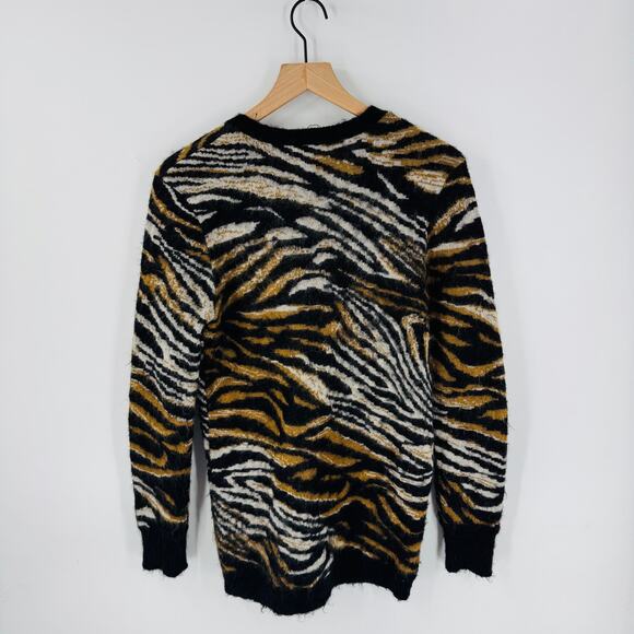 Equipment Femme Mohair Wool Blend Animal Print Longline Cardigan M - Picture 2 of 7